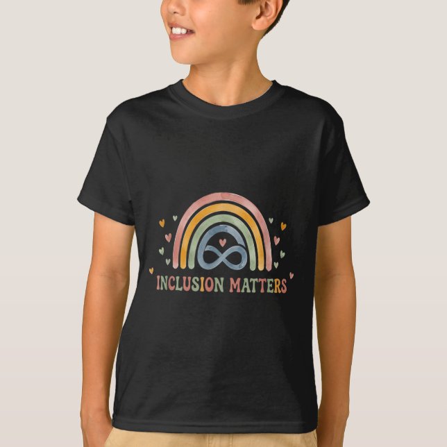 Autism Acceptance Inclusion Boho Rainbow Infinity T-Shirt (Front)