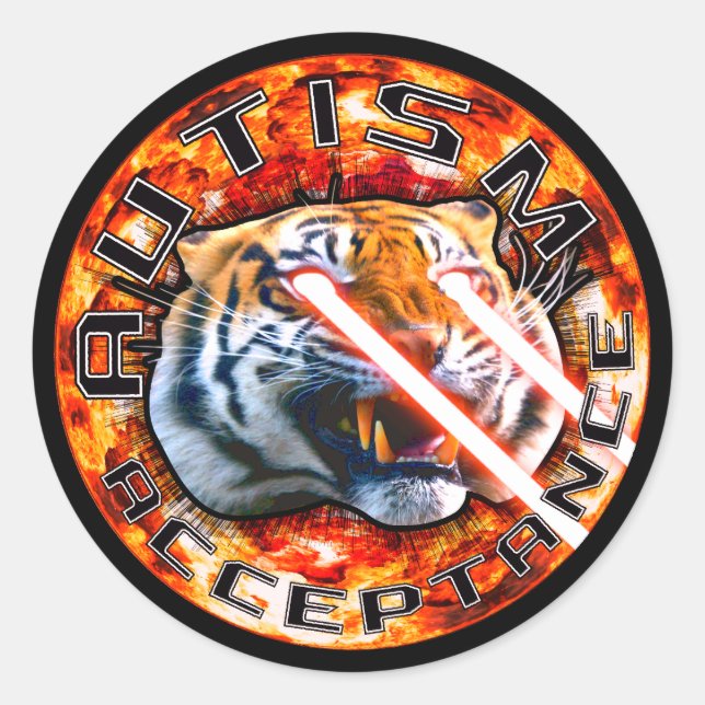 Autism Acceptance Laser Tiger With Explosion Classic Round Sticker (Front)