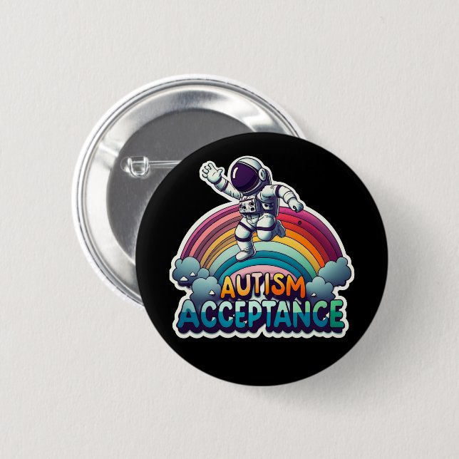 Autism Acceptance Rainbow Astronaut 2 Inch Round Button (Front & Back)