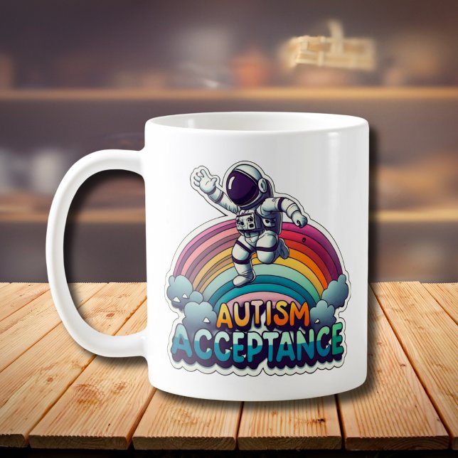 Autism Acceptance Rainbow Astronaut Coffee Mug (Creator Uploaded)