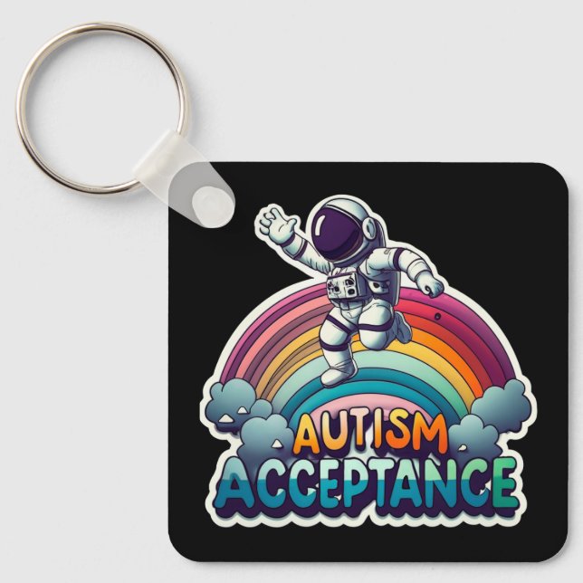 Autism Acceptance Rainbow Astronaut Keychain (Front)