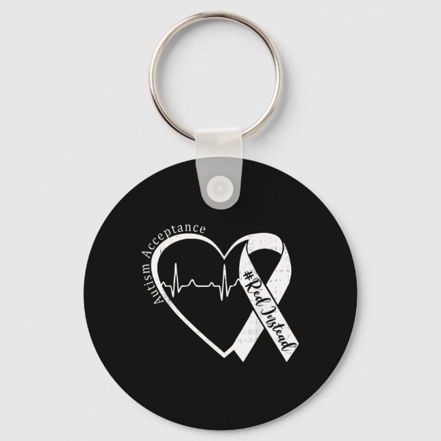 Autism Acceptance Red Instead Heart Awareness Men Keychain (Front)