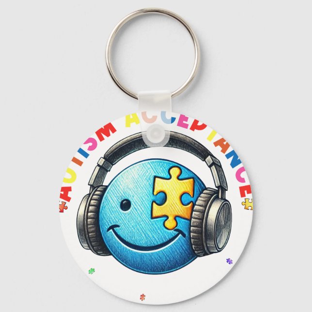 autism acceptance smiley  keychain (Front)