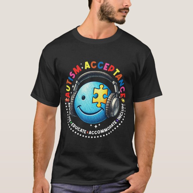 autism acceptance smiley  T-Shirt (Front)