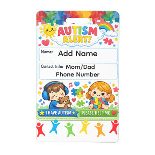 Autism Alert Custom Emergency Contact ID Badge