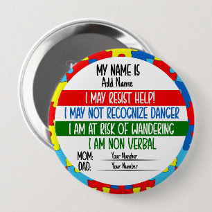 Autism Alert Non Verbal Autistic Card 4 Inch Round Button