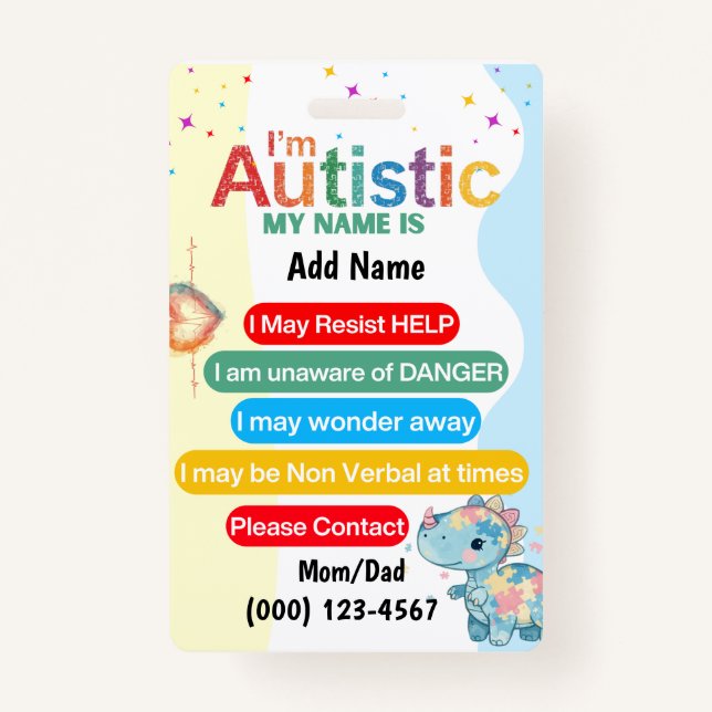 Autism Alert Nonverbal Autistic Contact Badge (Front)