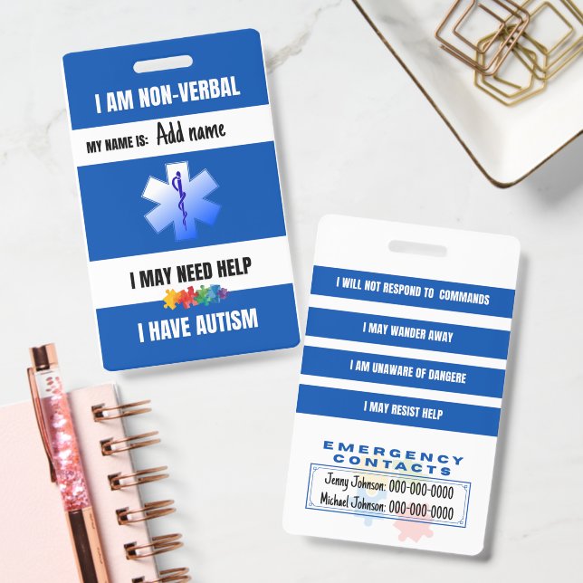 Autism Alert Nonverbal Autistic Contact Badge (Office)