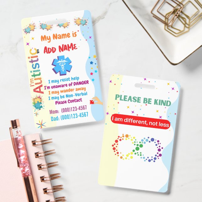 Autism Alert Nonverbal Autistic Contact Badge (Office)