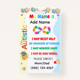 Autism Alert Nonverbal Autistic Contact Badge