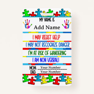 Autism Alert Nonverbal Autistic Contact  Badge