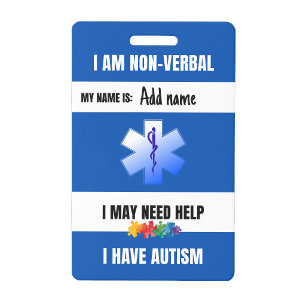 Autism Alert Nonverbal Autistic Contact Badge