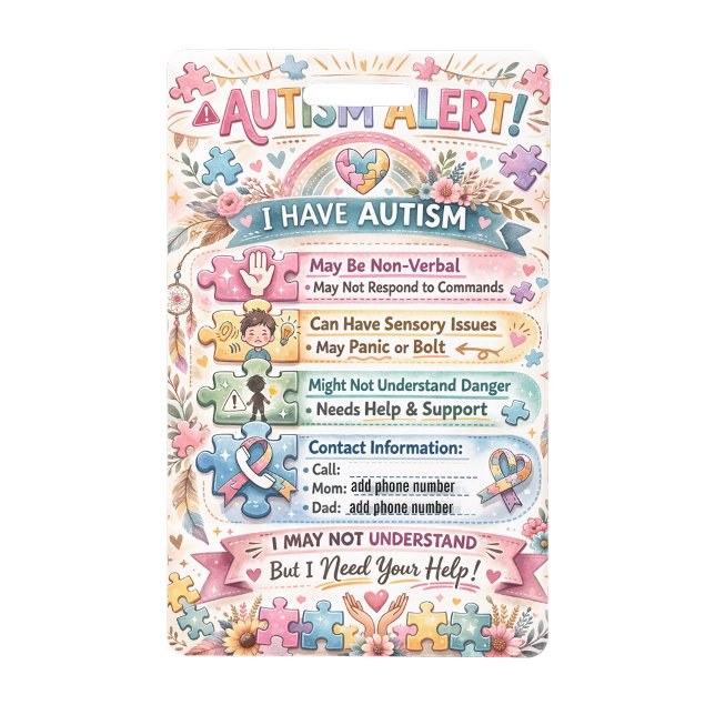 Autism Alert Nonverbal Autistic Contact Badge (Autism Alert Nonverbal Autistic Contact Badge)