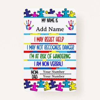 Autism Alert Nonverbal Autistic Contact Badge