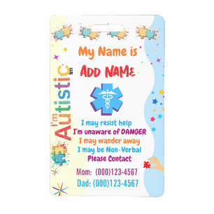 Autism Alert Nonverbal Autistic ID Badge