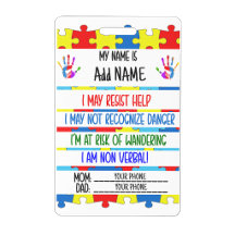Autism Alert Nonverbal Autistic ID Badge