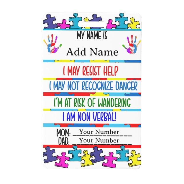 Autism Alert Nonverbal Contact Button Pin Badge (Autism Alert Nonverbal Autistic Contact Badge)