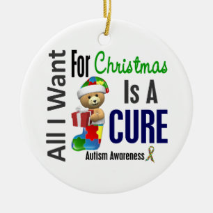 Autism All I Want For Christmas Is Cure Ornaments