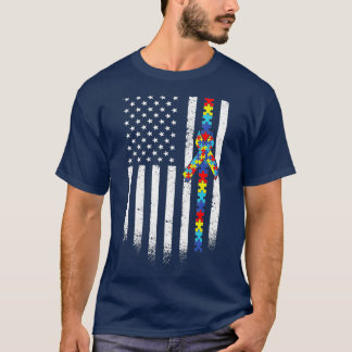 Autism American Flag Puzzle Autism Awareness T-Shirt