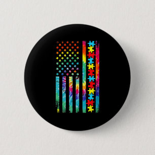 Autism American Flag Tee Tie Dye Autism Awareness 2 Inch Round Button