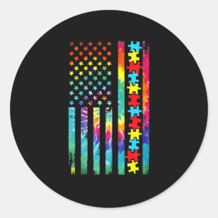 Autism American Flag Tee Tie Dye Autism Awareness  Classic Round Sticker