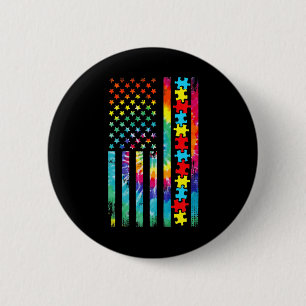 Autism American Flag Tie Dye Autism Awareness For  2 Inch Round Button