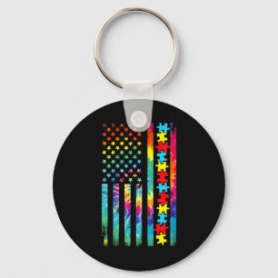 Autism American Flag Tie Dye Autism Awareness For  Keychain