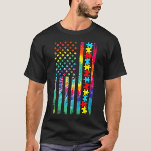Autism American Flag Tie Dye Autism Awareness For  T-Shirt