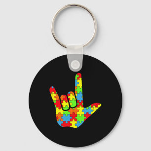 Autism Asl Love Sign Language Autism Awareness Puz Keychain