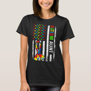 Autism Aunt American Flag Autism Awareness Family  T-Shirt