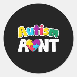Autism Aunt Awareness Puzzle Pieces Colours Gift  Classic Round Sticker
