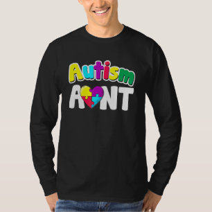 Autism Aunt  Awareness Puzzle Pieces Colours T-Shirt