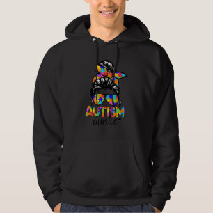 Autism Auntie Puzzle  Autism Awareness Messy Bun G Hoodie