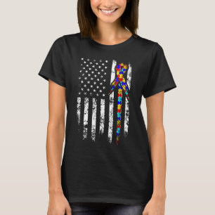 Autism-Autism Awareness  American Flag Distressed  T-Shirt