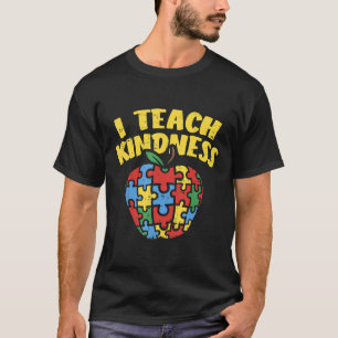 Autism-Autism Teacher I Teach Kindness Apple Puzz T-Shirt
