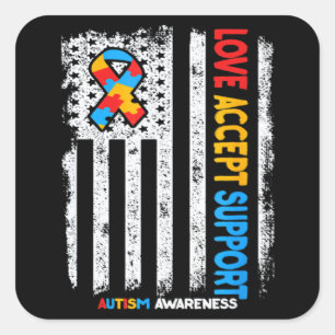 Autism Autistic Love Accept Support Autism Awarene Square Sticker