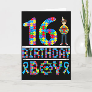 Autism Awareness 16th Birthday Boy Puzzle Piece 16 Card