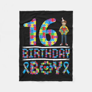 Autism Awareness 16th Birthday Boy Puzzle Piece 16 Fleece Blanket