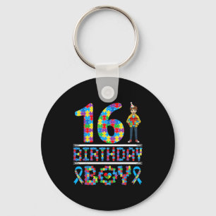 Autism Awareness 16th Birthday Boy Puzzle Piece 16 Keychain