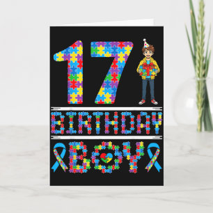 Autism Awareness 17th Birthday Boy Puzzle Piece 17 Card
