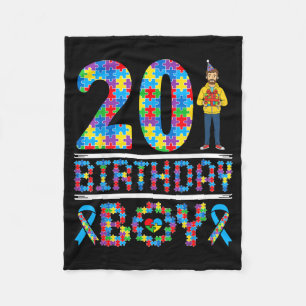 Autism Awareness 20th Birthday Boy Puzzle Piece 20 Fleece Blanket