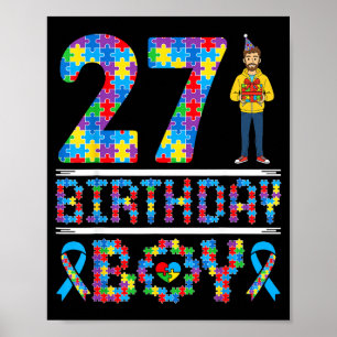 Autism Awareness 27th Birthday Boy Puzzle Piece 27 Poster