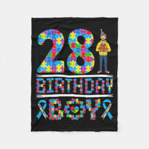 Autism Awareness 28th Birthday Boy Puzzle Piece 28 Fleece Blanket