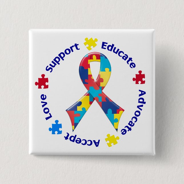 Autism Awareness 2 Inch Square Button (Front)