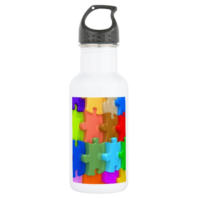 Autism Awareness 3D Multicolor Puzzle Water Bottle (Front)