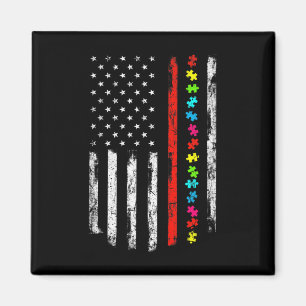 Autism Awareness 4th July Thin Red Line Firefighte Magnet