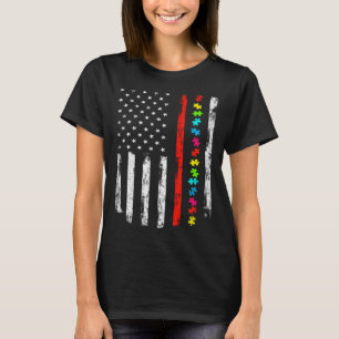 Autism Awareness 4th July Thin Red Line Firefighte T-Shirt