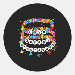 Autism Awareness Accept Love Understand Bracelet G Classic Round Sticker