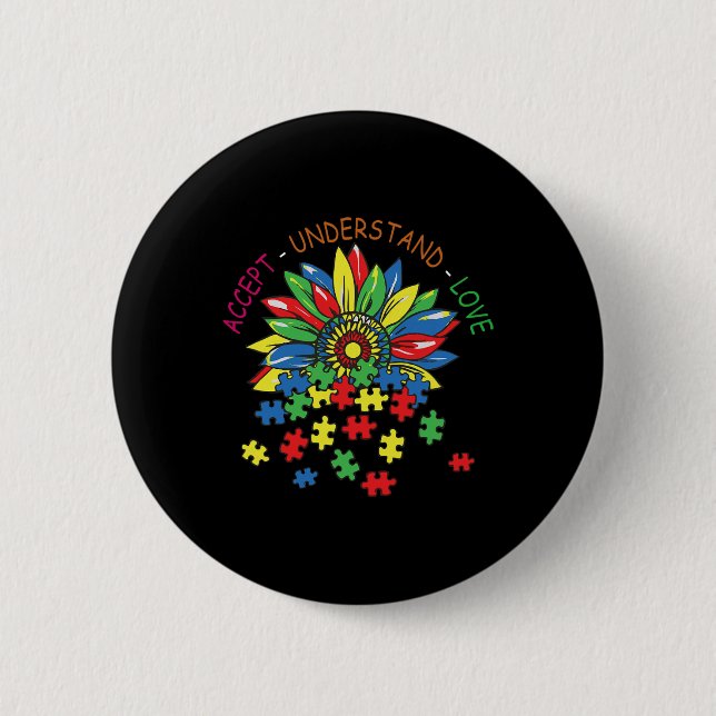 Autism Awareness Accept Understand Love Asd Rainbo 2 Inch Round Button (Front)