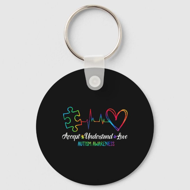 Autism Awareness Accept Understand Love Autism Mom Keychain (Front)